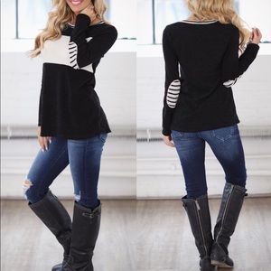 Color block striped elbow patch top